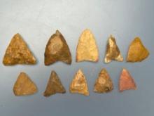 Lot of 9 Jasper Triangle Points, Longest is 1 3/8", Found in Gloucester County, New Jersey