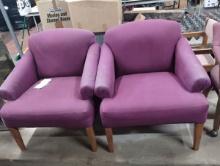2 PURPLE UPHOLSTERED ARM CHAIRS BY CLASSIC GALLERY