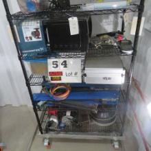 Rack w/Contents:  Flourescent Light w/Extra Bulbs Circulators for Fresh Water Systems, Microwave, A/