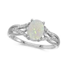 Oval Opal and Diamond Cocktail Ring 14K White Gold 0.70ctw