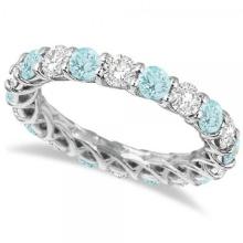 Luxury Diamond and Aquamarine Eternity Ring Band 14k White Gold 4.20ctw