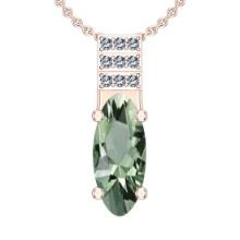 Certified 22.67 Ctw I2/I3 Green Amethyst And Diamond 14K Rose Gold Pendant