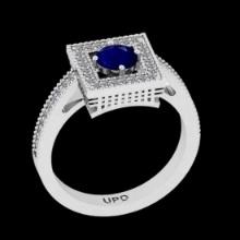 0.83 Ctw VS/SI1 Blue Sapphire And Diamond Prong Set 14K White Gold Vintage Style Ring