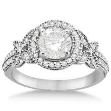 Halo Diamond Butterfly Engagement Ring 14k White Gold 1.33ctw