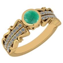 0.82 Ctw I2/I3 Emerald And Diamond 14K Yellow Gold Engagement Ring