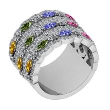 Certified 3.06 Ctw I2/I3 Multi Sapphire, tanzanite And Diamond 10K White Gold Band Ring
