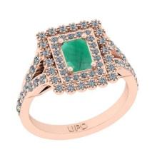1.20 Ctw SI2/I1 Emerald And Diamond 14K Rose Gold Engagement Ring