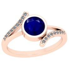 1.10 Ctw I2/I3 Blue Sapphire And Diamond 14K Rose Gold Ring