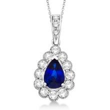Pear Sapphire and Diamond Pendant Necklace in 14K White Gold 0.90ctw