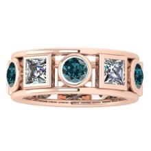 Certified 3.00 Ctw I2/I3 Treated Fancy Blue And White Diamond 14K Rose Gold Vingate Style Band Ring