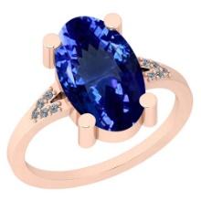 Certified 4.65 Ctw VS/SI1 Tanzanite and Diamond 14K Rose Gold Vintage Style Ring