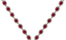 37.75 Ctw SI2/I1 Ruby And Diamond 14K Yellow Gold Victorian Style Necklace