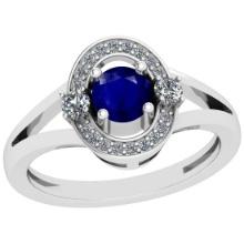 0.74 Ctw I2/I3 Blue Sapphire And Diamond 14K White Gold Ring
