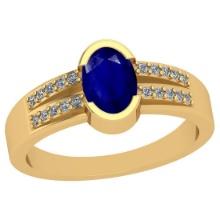 0.62 Ctw I2/I3 Blue Sapphire And Diamond 14K Yellow Gold Ring