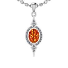 Certified 1.60 Ctw SI2/I1 Orange Sapphire And Diamond 14K White Gold Vintage Style Necklace