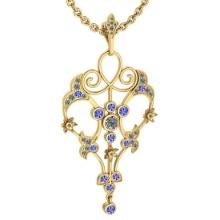 Certified 1.68 Ctw I2/I3 Tanzanite And Diamond 14K Yellow Gold Victorian Style Necklace