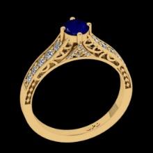 0.76 Ctw VS/SI1 Blue Sapphire And Diamond Prong Set 14K Yellow Gold Engagement Filigree Ring