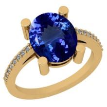 Certified 4.85 Ctw VS/SI1 Tanzanite and Diamond 14K Yellow Gold Vintage Style Ring