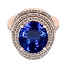 6.52 Ctw VS/SI1 Tanzanite And Diamond 18K Rose Gold Victorian Style Engagement Halo Ring
