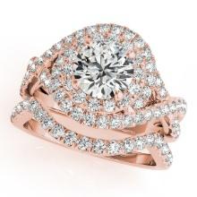 Certified 2.25 Ctw SI2/I1 Diamond 14K Rose Gold Bridal Wedding Set Ring