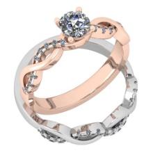 Certified 0.77 Ctw Diamond SI2/I1 Two-Tone 2 Pc Engagement 10k Rose And White Gold Ring