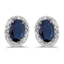 Diamond and Blue Sapphire Earrings 14k White Gold 1.20ctw