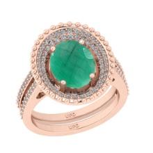 3.04 Ctw I2/I3 Emerald And Diamond 14K Rose Gold Engagement Ring