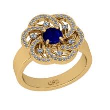 0.84 Ctw SI2/I1 Blue Sapphire and Diamond 14K Yellow Gold Engagement Halo Ring