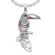 0.40 Ctw Ruby and Treated Fancy Black & white Diamond 14K White Gold bird theme Pendant Necklace