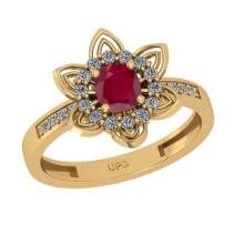 0.76 Ctw SI2/I1Ruby and Diamond 14K Yellow Gold Engagement Ring