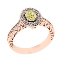 0.99 Ctw GIA Certified Fancy Yellow Diamond 14K Rose Gold Engagement Halo Ring