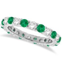 Emerald and Diamond Eternity Ring Band 14k White Gold 1.07ctw