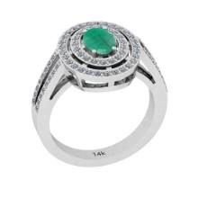 1.24 Ctw I2/I3 Emerald And Diamond 14k White Gold Ring