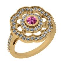 1.09 Ctw SI2/I1 Pink Tourmaline And Diamond 14K Yellow Gold Engagement Halo Ring