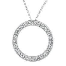 Diamond Circle Pendant Necklace in 14k White Gold 0.53 ctw