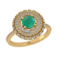 1.65 Ctw SI2/I1 Emerald and Diamond 14K Yellow Gold Engagement Halo Ring