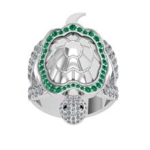 1.61 Ctw SI2/I1 Emerald and Diamond 14K White Gold Turtle Ring