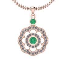 1.03 Ctw SI2/I1 Emerlad And Diamond 14K Rose Gold Pendant Necklace