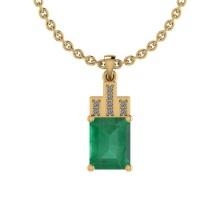 Certified 2.59 Ctw Emerald and Diamond I2/I3 14K Yellow Gold Victorian Style Pendant Necklace
