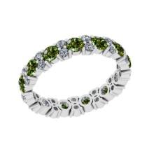 2.21 Ctw SI2/I1 Green Sapphire And Diamond 14K White Gold Eternity Band Ring