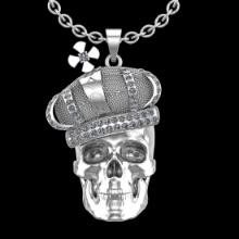 1.43 Ctw SI2/I1 Diamond 18K White Gold Skull Pendant Necklace