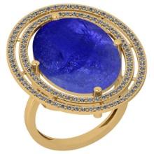 18.92 Ctw SI2/I1 Tanzanite And Diamond 14K Yellow Gold Vintage Style Ring