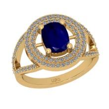 1.77 Ctw SI2/I1Blue Sapphire and Diamond 14K Yellow Gold Engagement Ring