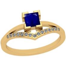 0.48 Ctw SI2/I1 Blue Sapphire And Diamond 14K Yellow Gold Ring