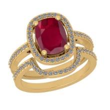 2.37 Ctw SI2/I1Ruby and Diamond 14K Yellow Gold Engagement set Ring
