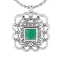 1.50 Ctw SI2/I1 Emerald and Diamond 14K White Gold Pendant Necklace