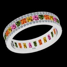2.51 Ctw SI2/I1 Multi Sapphire And Diamond 14K White Gold Eternity Band Ring