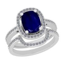 2.37 Ctw SI2/I1Blue Sapphire and Diamond 14K White Gold Engagement set Ring