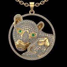 4.53 Ctw SI2//I1 Diamond 14 K Yellow Gold Vintage Style Panther Pendant Necklace