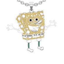1.55 Ctw SI2/I1 Treted Fancy Black,Yellow and White Diamond 14K White Gold Nickelodeon Cartoon theme
